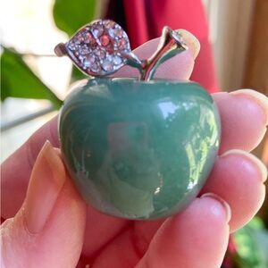 3 Apple Crystals Red Jasper and Green Aventurine with rhinestone leaves. NWOT